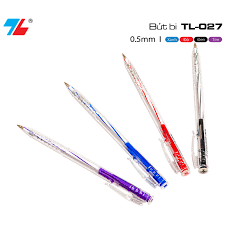 Bút bi Thiên Long TL-027 mực xanh/đỏ/đen/tím ngòi 0.5mm, nét viết đều dành cho học sinh, văn phòng