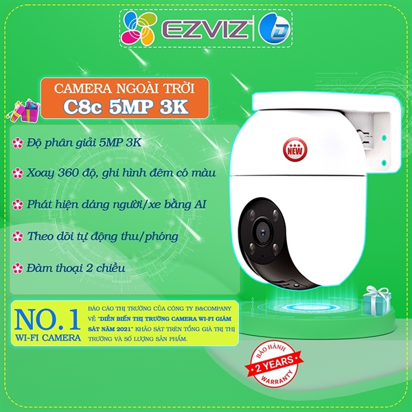 Camera Ngoài Trởi EZVIZ C8C (5MP - 3K), Full Color, Quay Quét 360, Đàm Thoại 2 Chiều