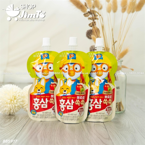 Nước uống Pororo hồng sâm vị táo-mơ 100ml (3Y+)