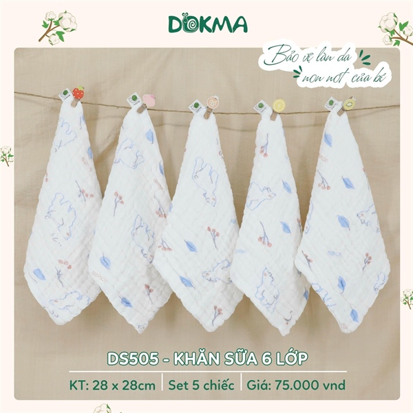 Set 5 khăn sữa Dokma DS505M 6 lớp in họa tiết (N)