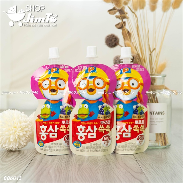 Nước uống Pororo hồng sâm vị nho- việt quất 100ml (3Y+)