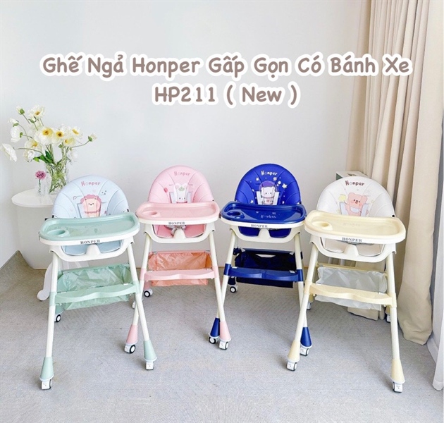 Ghế ăn dặm ngả Honper HP211 gấp gọn có bánh