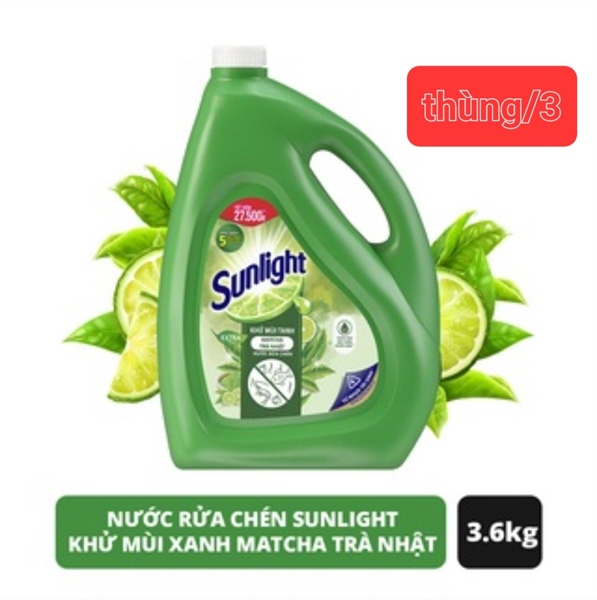 Nước rửa chén Sunlight trà xanh can 3,6kg