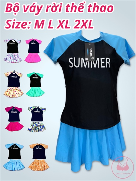 Bộ bơi nữ váy rời tay ngắn Thể Thao
