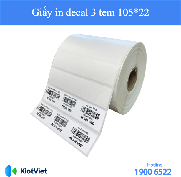 Giấy in decal mã vạch 3 tem (Khổ 104*22mm)