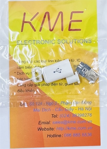 Micro USB đực vỏ bóng màu trắng đuôi tròn