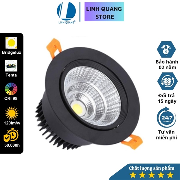 Đèn Led Spotlight âm trần Win 12W, lỗ khoét 90mm, vỏ đen