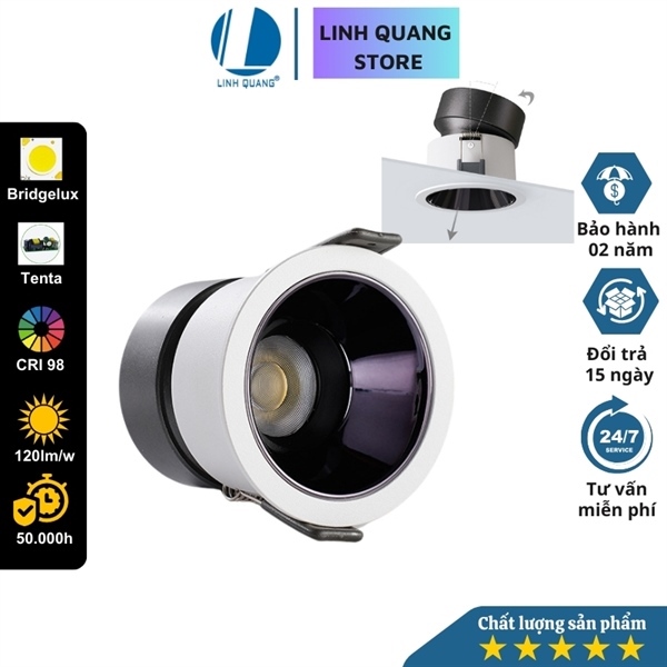 Đèn Led âm trần Spotlight SM6, lỗ khoét 53mm, vỏ trắng chóa đen