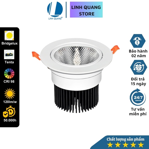 Đèn Led Spotlight âm trần Win 5W, lỗ khoét 70mm, vỏ trắng