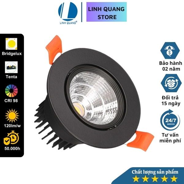 Đèn LED Spotlight âm trần Win 5W, lỗ khoét 70mm, vỏ đen