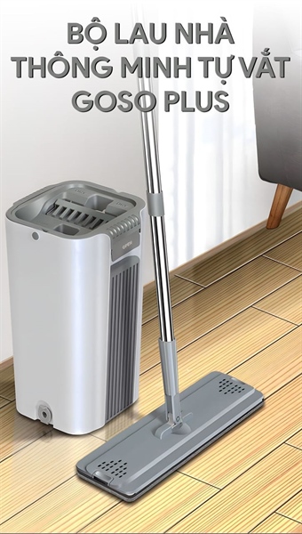 BỘ CÂY LAU NHÀ THÔNG MINH GOSO PLUS L + 2 MIẾNG BÔNG LAU SỢI THUỶ TINH XOAY 360 ĐỘ KÈM THÙNG TỰ VẮT