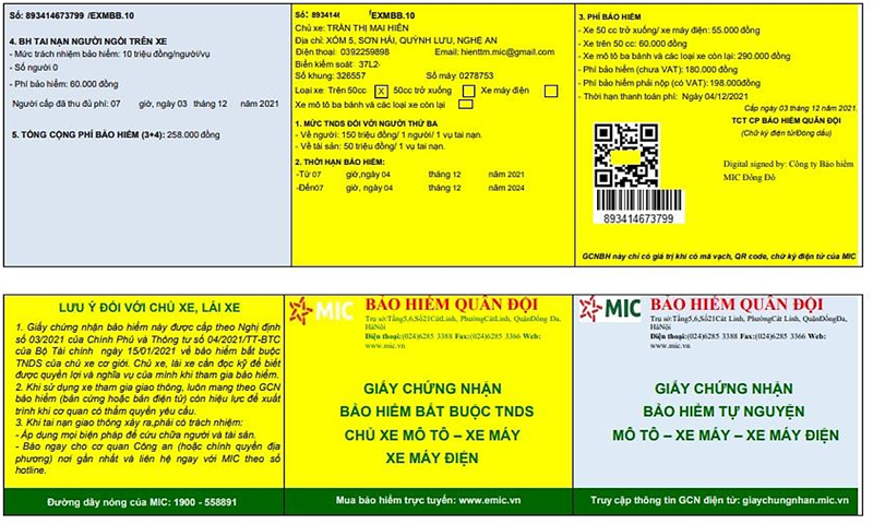 BẢO HIỂM XE MÁY ONLINE (BẢO HIỂM QUÂN ĐỘI MIC)