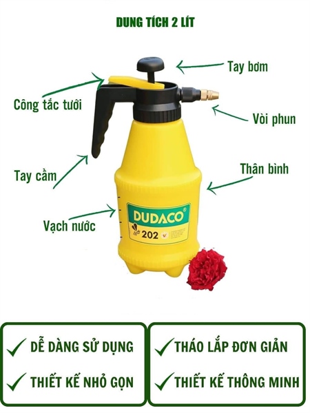 BÌNH XỊT TƯỚI CÂY, PHUN THUỐC DUDACO 2 LÍT
