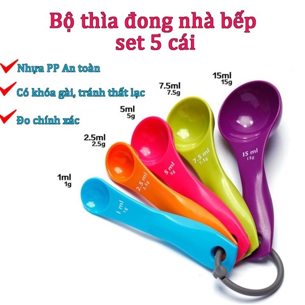 SET 05 MUỖNG ĐO LƯỜNG GIA VỊ (DÙNG CHO NHÀ BẾP)
