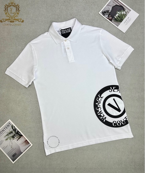 Polo Versace trắng V-emblem