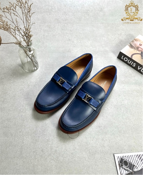 Loafer LV hockenheim navy trơn viền mono