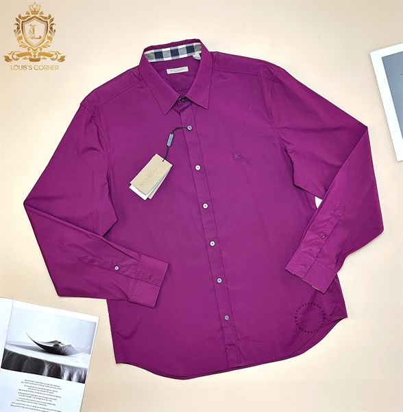 Sơ mi Burberry dài tay check cổ check tay màu tím violet