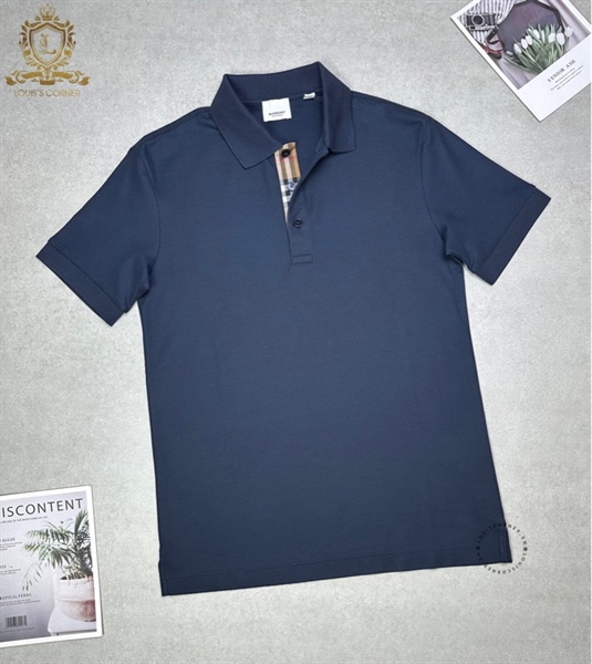 Polo Burberry navy check cổ