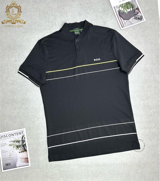 Polo Hugo boss đen kẻ sọc ngang tag Boss