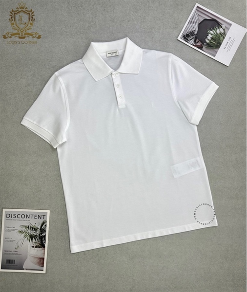 Polo Saint Laurent trắng thêu logo chữ