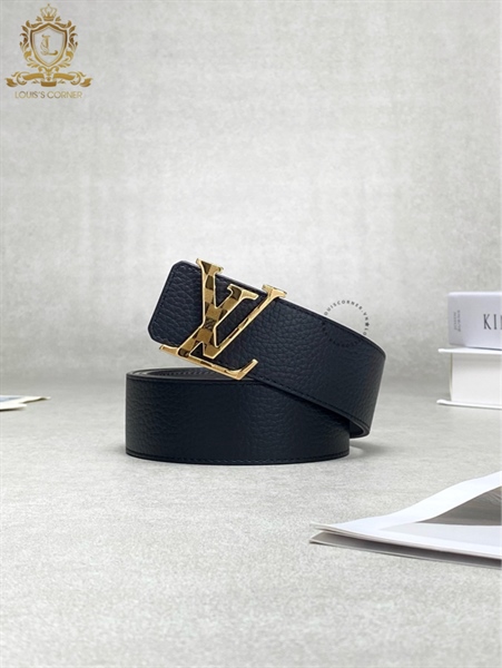 Belt LV đen sần chữ lồng vàng damier