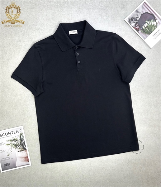 Polo Saint Laurent đen thêu logo chữ