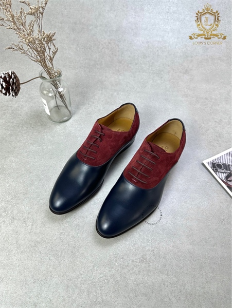 Lace up Gucci navy da lộn đỏ