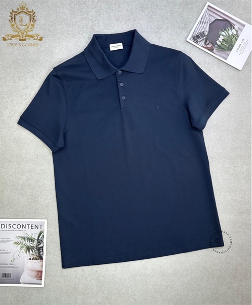 Polo Saint Laurent navy thêu logo chữ