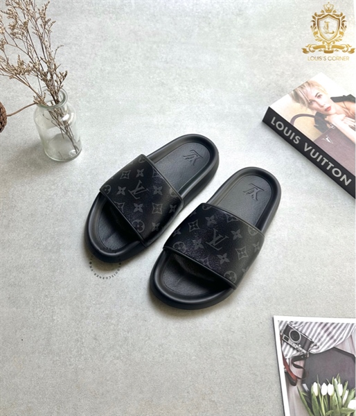 Dép LV mono đen đế dày