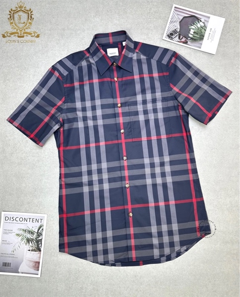 Sơ mi Burberry cộc tay navy grey ip check