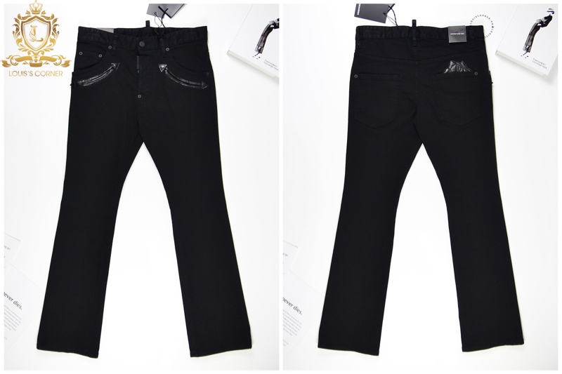 Jean DSQ đen viền da hoa hồng