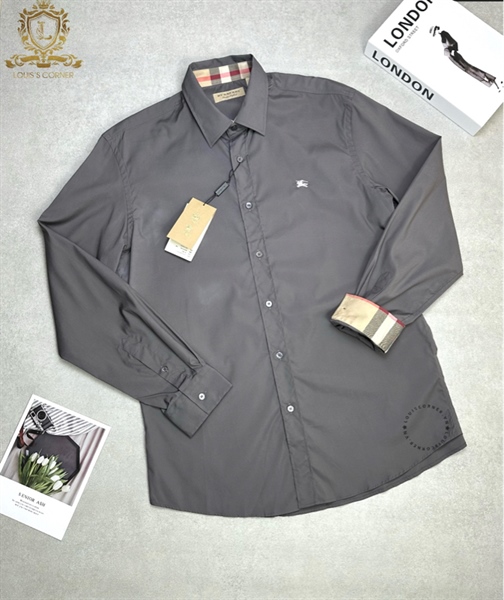 Sơ mi Burberry dài tay stone grey check cổ