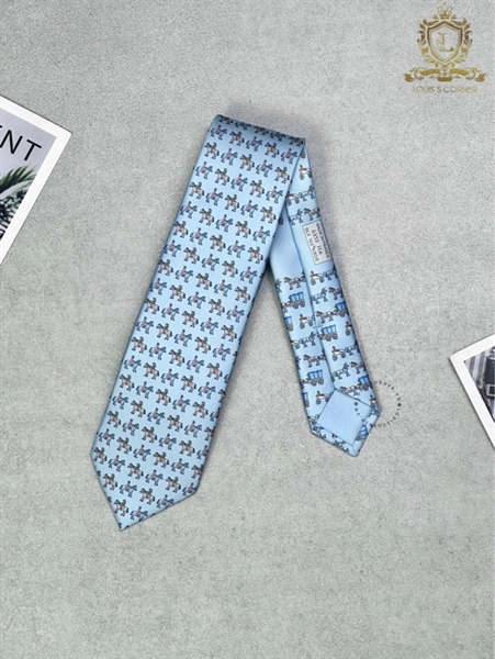 Cravate Hermes twillbi ciel / gris / ciel fonce