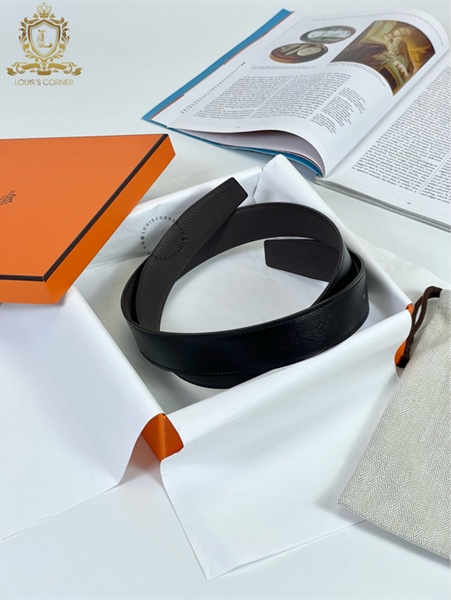 Dây Belt Hermes Đen/CHOCOLATE 2 Đầu Nhọn