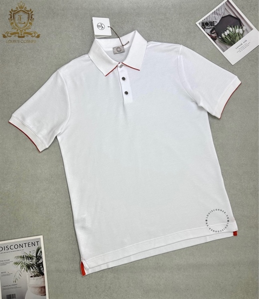 Polo Hermes trắng viền cam