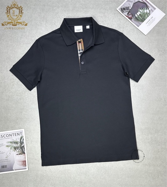 Polo Burberry đen check cổ