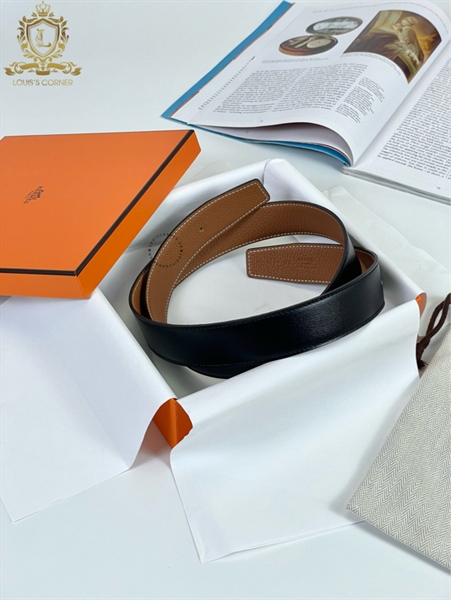 Dây Belt Hermes Đen/GOLD 2 Đầu Nhọn