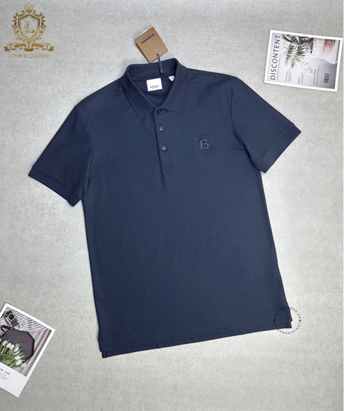 Polo Burberry navy tag vuông thêu