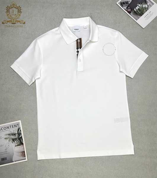 Polo Burberry trắng check cổ
