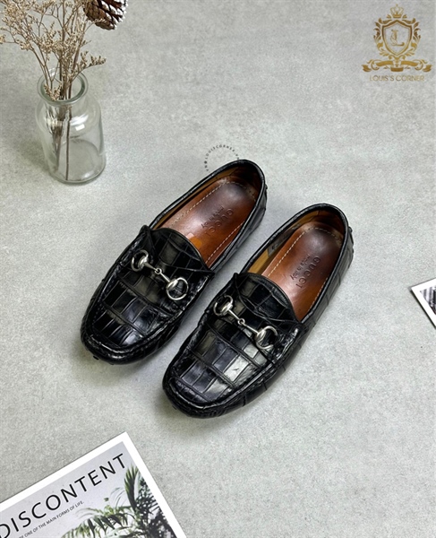 Mocca Gucci đen da cá sấu xích bạc used