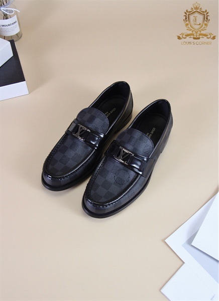 Loafer LV Major damier ghi xám tag da