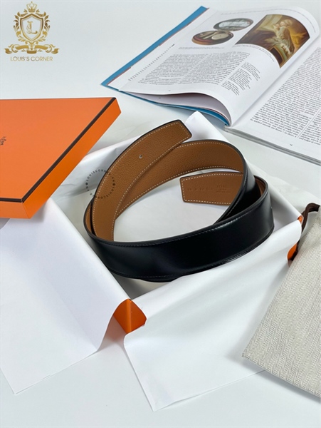 Dây Belt Hermes Đen/GOLD 2 Đầu Nhọn bản 3.8