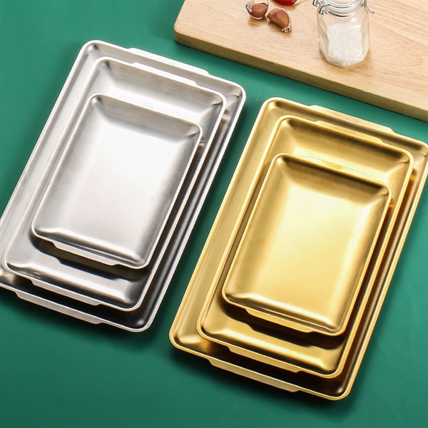 (Ord)Khay inox chữ nhật có tay cầm-Bạc