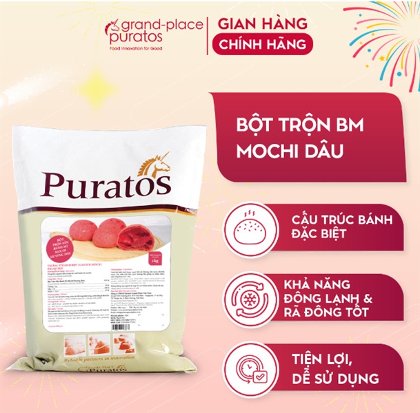 Bột trộn Bánh Mì Mochi Hương Dâu Puratos 1kg