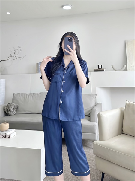 Pijama Lửng Lụa xước Xanh Navy