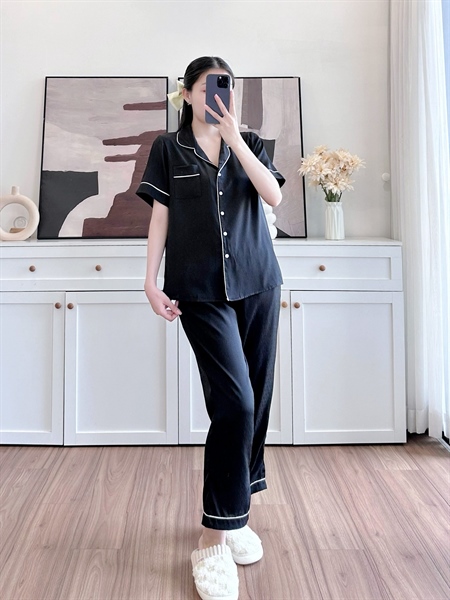 Pijama dài Lụa xước Đen Black