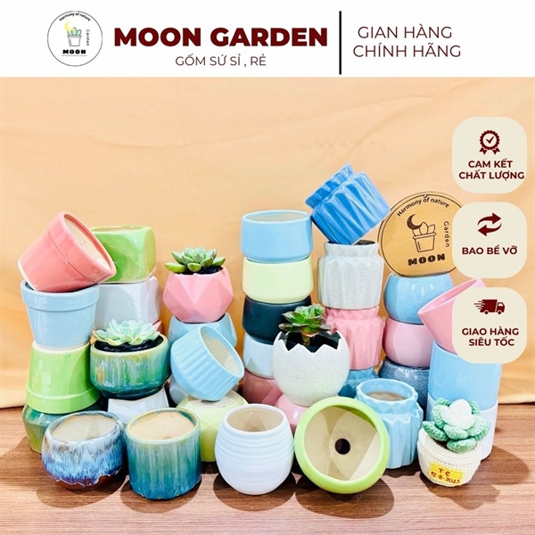 [Giá sỉ] COMBO 6-16-24 Chậu gốm-sứ Bát Tràng 8x8x8 cm - Chậu trồng cây cảnh và sen đá