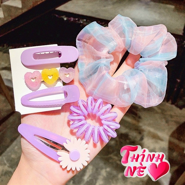 Set 6 Món Cột Kẹp Tóc Hoa Cúc Theo Tone Màu