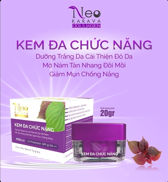 Kem Neo Kavara Collagen tía tô đa chức năng dưỡng trắng da, cải thiện đỏ da, mờ nám, mờ tàn nhang đồi mồi, giảm mụn, chống nắng 20g