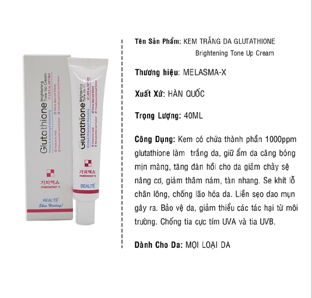 Kem dưỡng trắng nâng tone Melasma-X Glutathione Brightening Tone Up 45ml